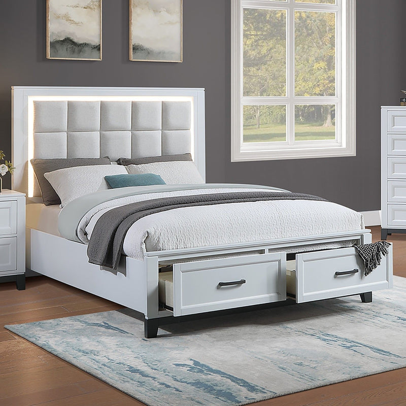 Bedroom Set, Bed With Drawers And Upholstered Headboard LED Lighting