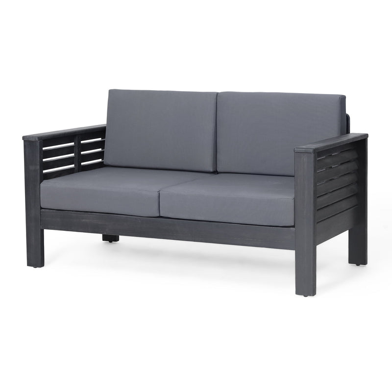 Acacia Wood Loveseat And Coffee Table Set With Cushions