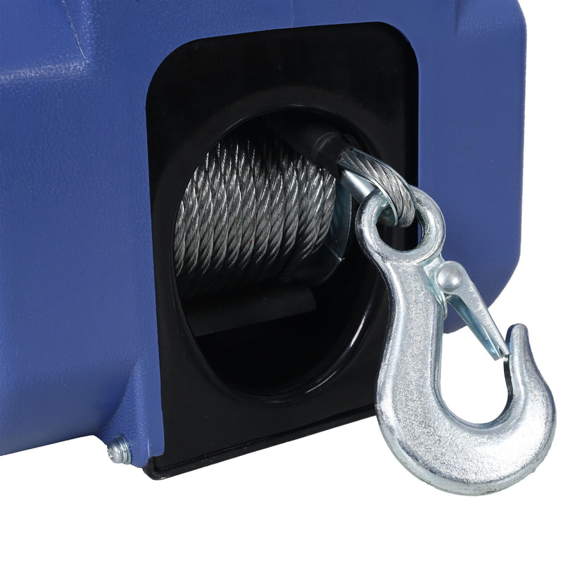Reversible Electric 12V Trailer Winch For Boats Up To 6000 Lbs With Galvanized Wire Rope And Casing - Blue