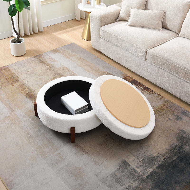 Round Storage Ottoman, Footrest Stool For Living Room
