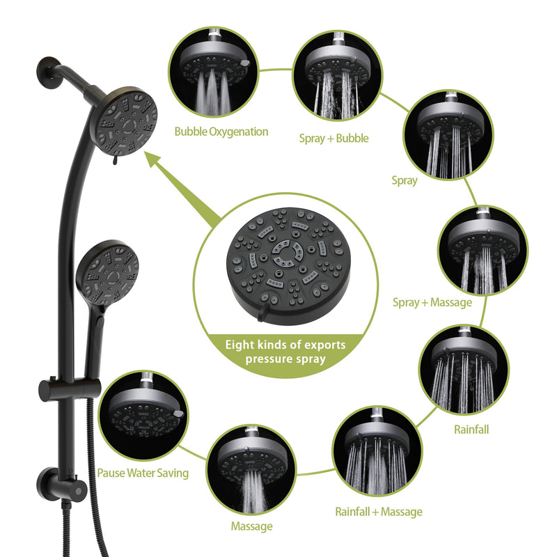 Multi Function Dual Shower Head System With 4.7" Rain Showerhead, 8 Function Hand Shower, Adjustable Slide Bar