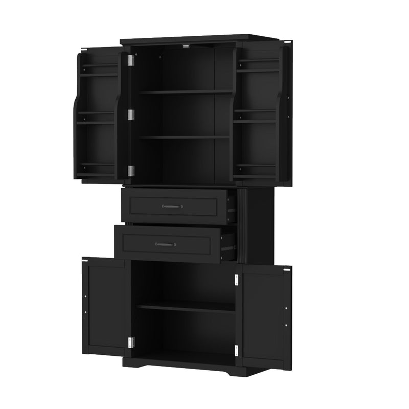 Multi Functional Storage Cabinet With Adjustable Shelves, 2 Drawers, Door Shelves
