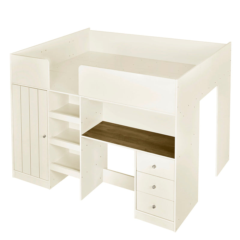 Loft Bed With Built In Wardrobe, Desk, Shelves, And Drawers