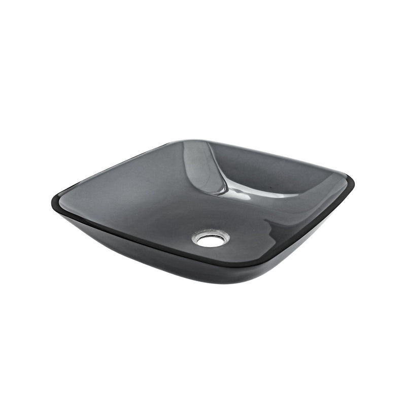 Square Vessel Sink For Bathroom, Above Counter Design With Pop Up Drain, Smooth Rounded Edges - Gray