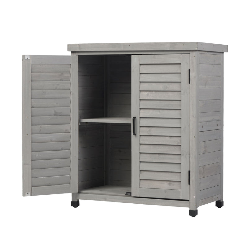 Potting Bench With Storage Cabinet And Metal Table Top For Outdoor