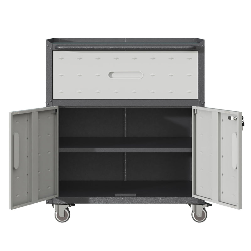 Sturdy And Durable Metal Tool Cabinet For Garage With Wheels Mobile Heavy Duty Storage Cabinet With 1 Drawer And 2 Locking Doors