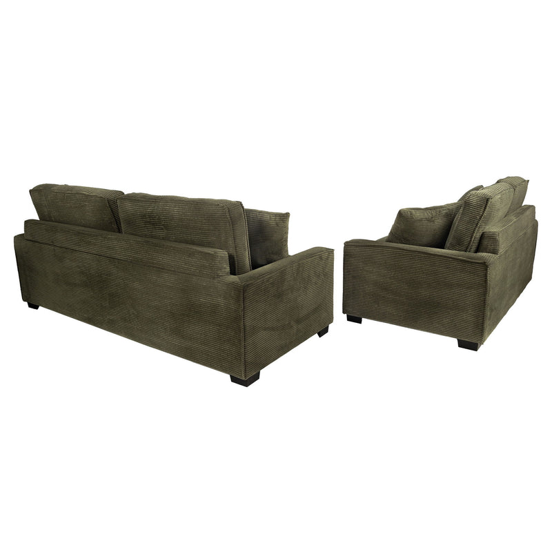 Sofa & Loveseat 2 Piece Set With Accent Pillows - Forest Green