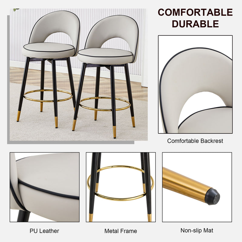 Modern Upholstered 360° Rotatable Bar Chair With Metal Legs For Dining Room (Set of 2)