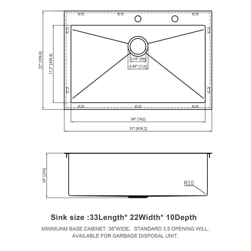 Kitchen Sink Drop In, Stainless Steel Single Bowl, Topmount