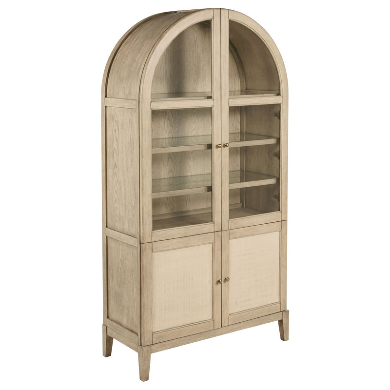 Kimpton - 8 Piece Counter Dining Set With Cabinet & Design, Includes Table, Chairs And Display Cabinet - Oak