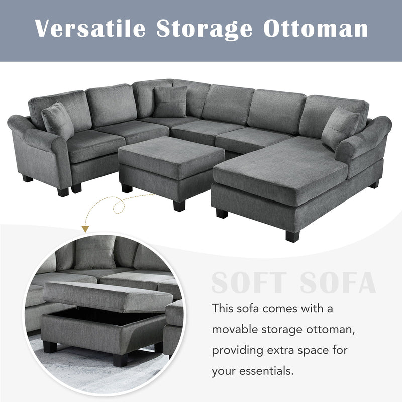 Contemporary U - Shaped Sectional Sofa With Movable Storage Ottoman