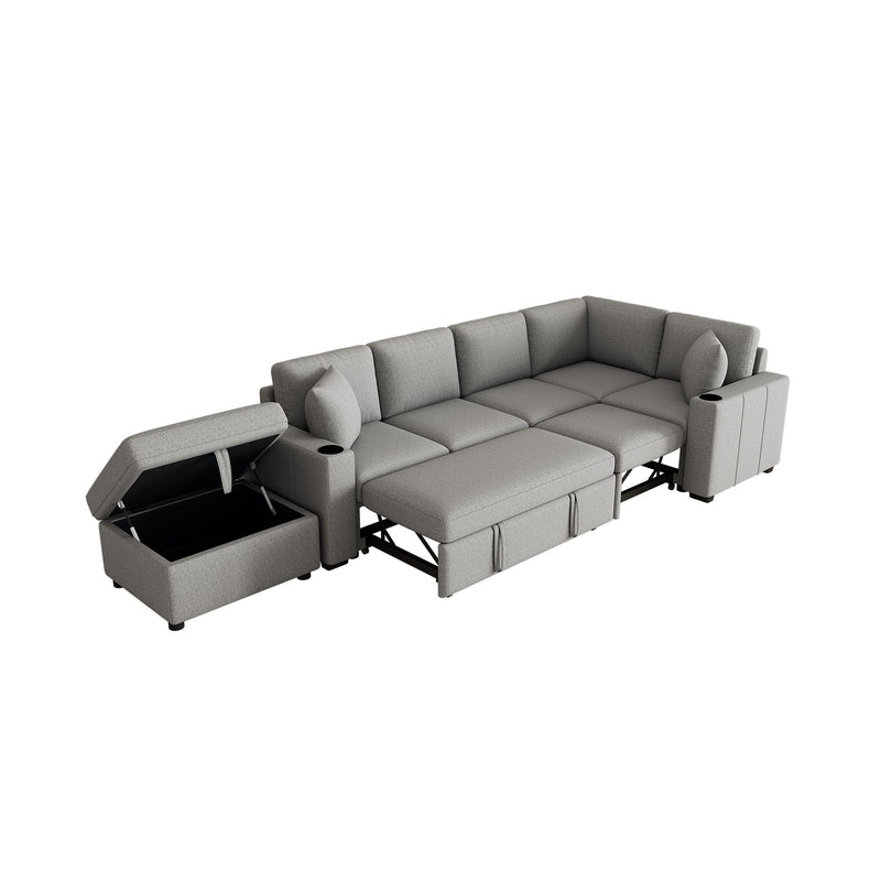 Sectional Sofa Convertible Pull-Out Sofa Bed With A Movable Storage Ottoman For Living Room