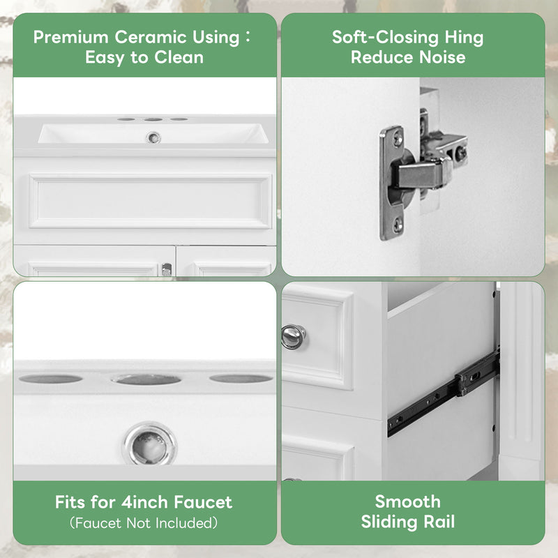 Bathroom Vanity With Sink, Compact Cabinet & 2 Drawers And Adjustable Shelf