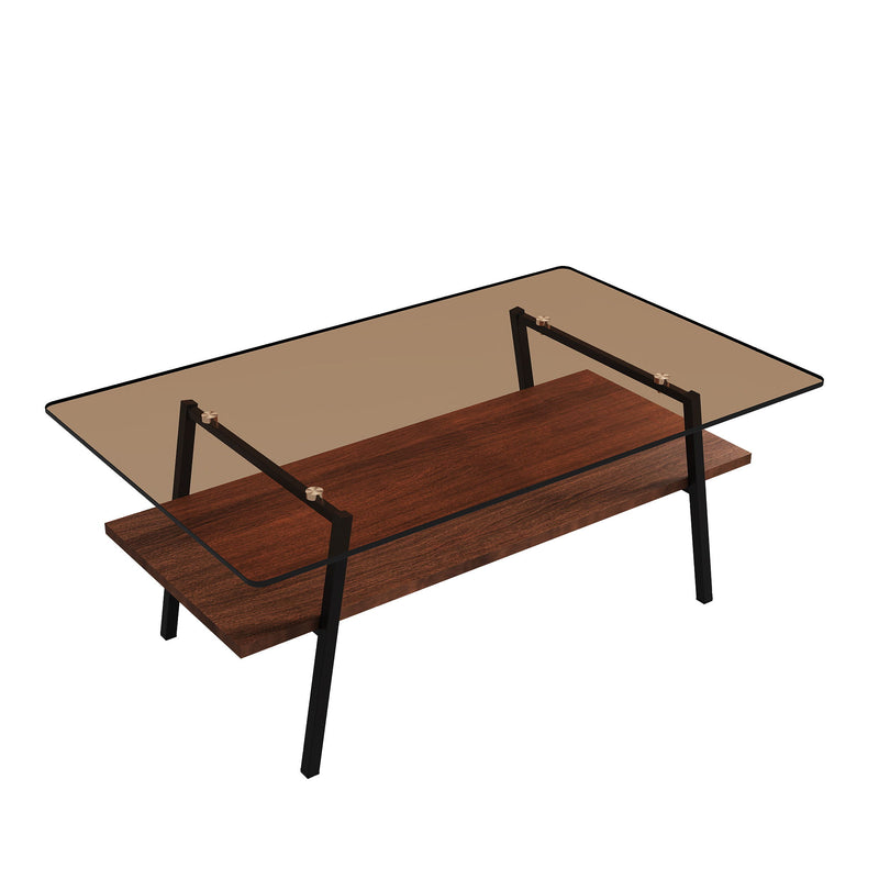 Rectangle Coffee Table, Tempered Glass Tabletop Modern Table For Living Room