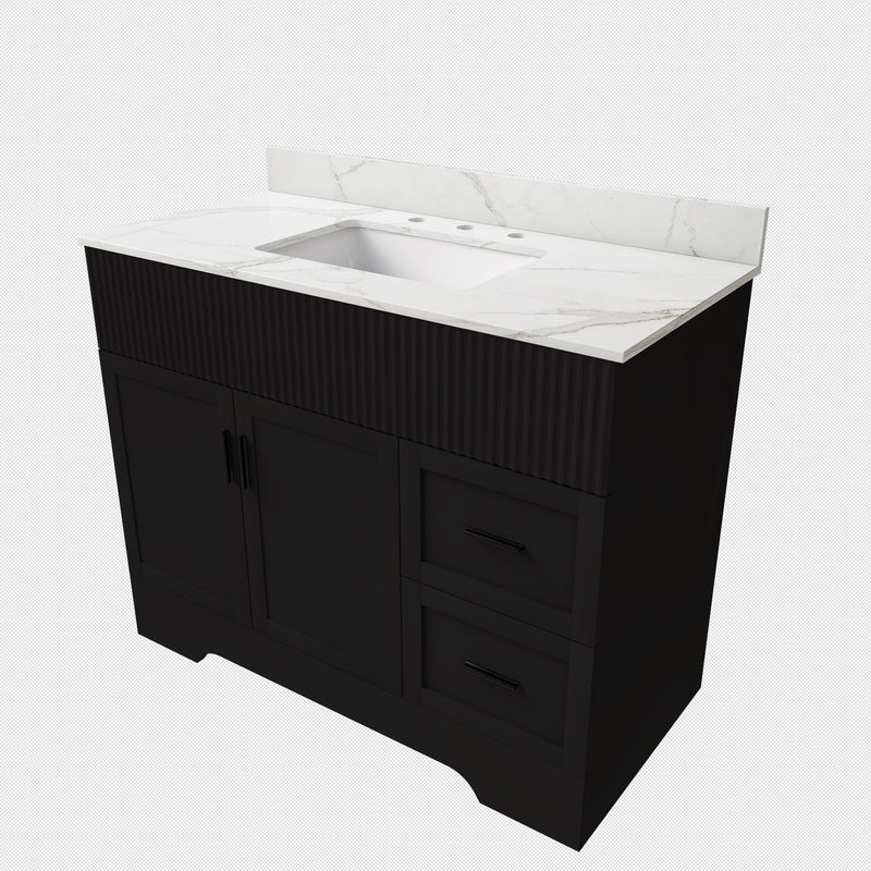 Bathroom Vanity Set, Fluted Cabinet, 3 Faucet Holes, Sink Included - Black