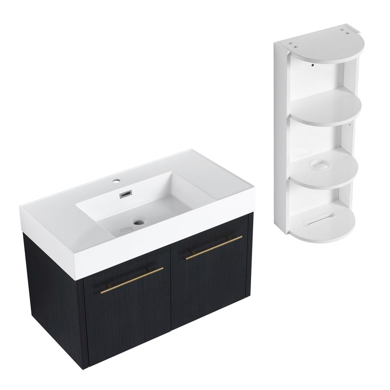 Modern Wall Mounted Bathroom Vanity With Thick Edge Resin Sink And Storage Rack