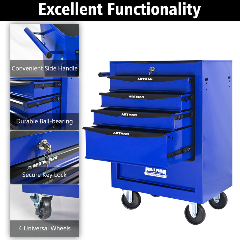 Rolling Metal Tool Chest With Drawers, Steel Storage Cabinet With Ball Bearing Slides
