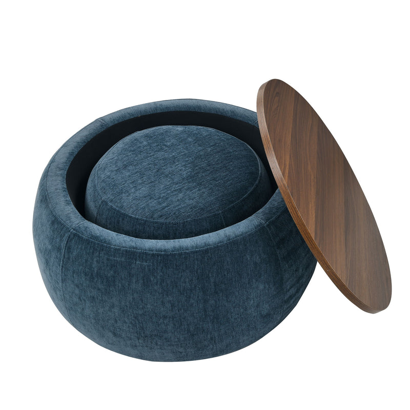 Round Storage Ottoman, 2 In 1 Function, End Table And Ottoman