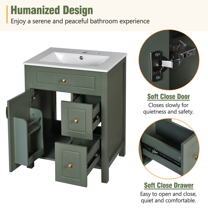 Elegant Bathroom Vanity With Ceramic Sink, Soft Close Doors And Drawers, Double Storage Racks