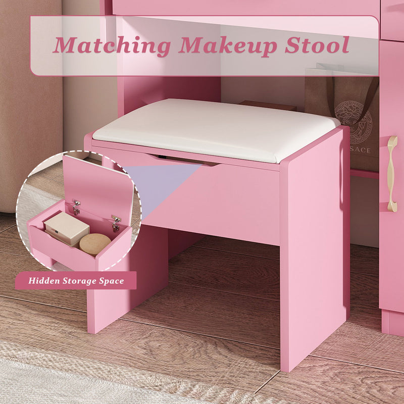 Vanity Desk With LED Mirror Lights And Charging Outlet