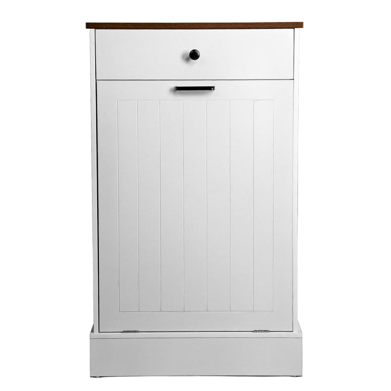 Tilt Out Trash Cabinet With Drawer, 10 Gallon Hamper - White