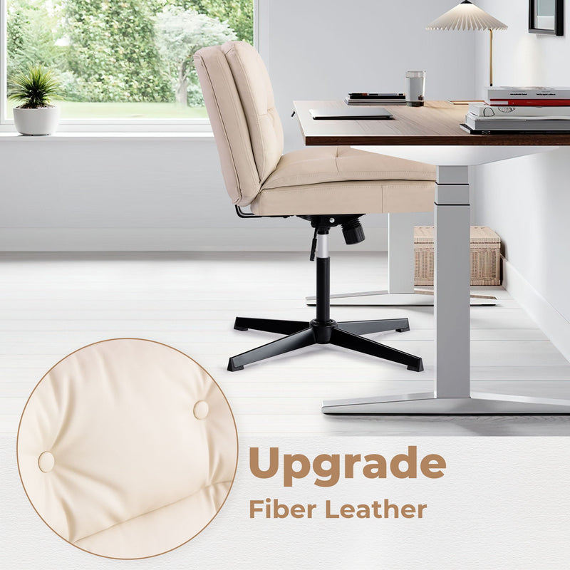 Large Size Armless Home Office Desk Chair Vanity Chair No Wheels - Beige