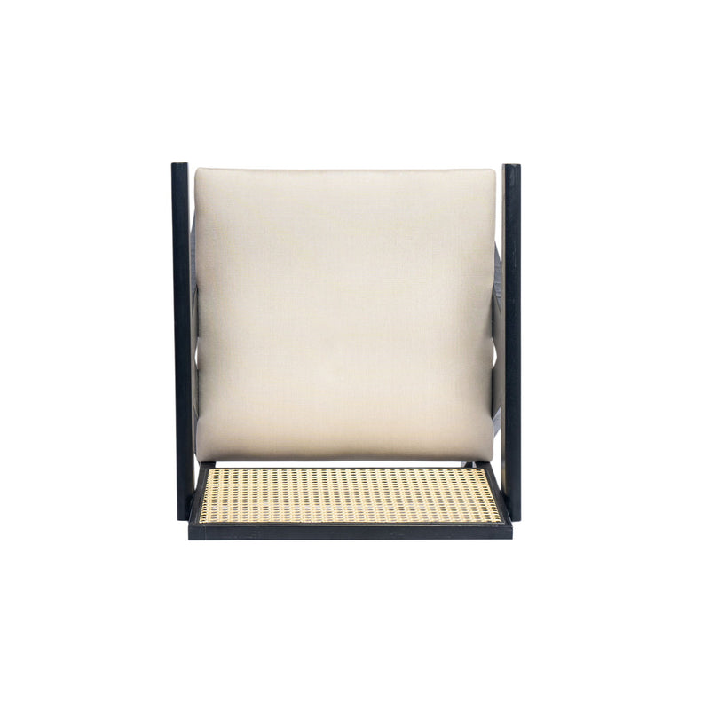 Woven Cane Plastic Backrest Bar Stool Foam Padded Fabric Seat & Durable Rubberwood Frame - Cream Gray