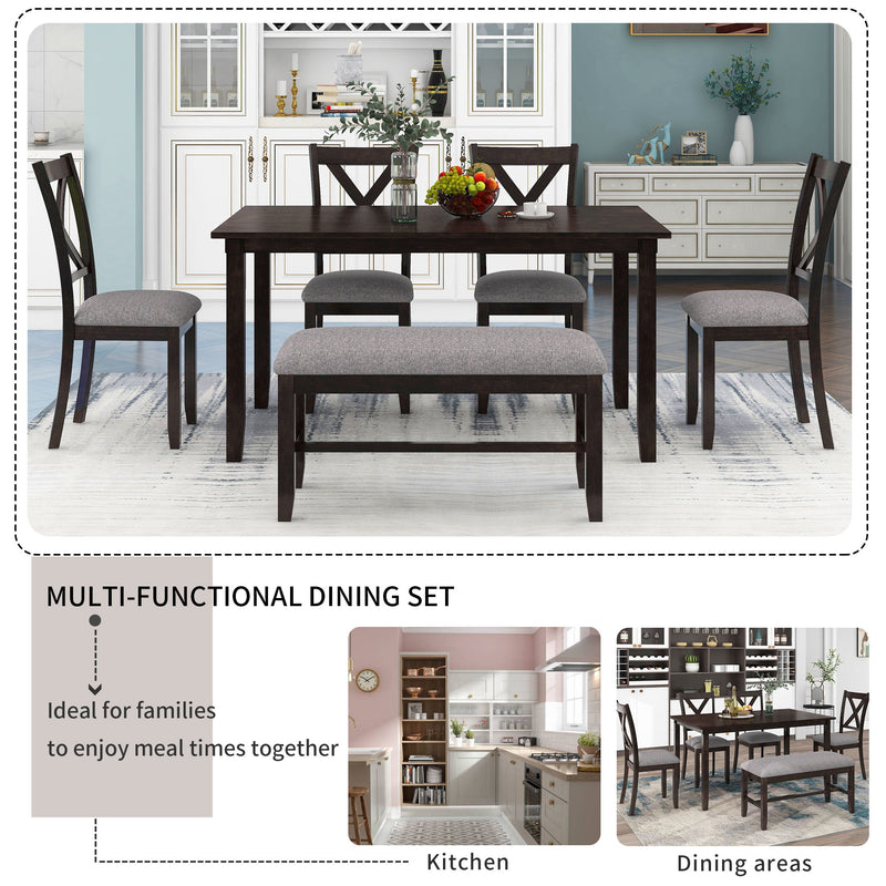 6 Piece Rectangular Dining Table Set With 4 Chairs And Bench