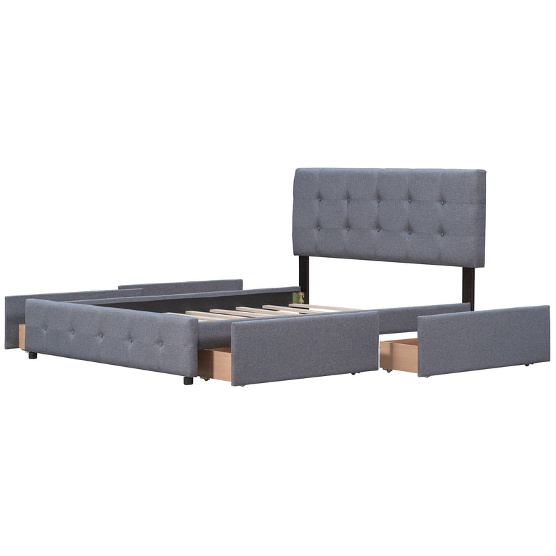 Upholstered Platform Bed With Classic Headboard And Drawers, No Box Spring Needed