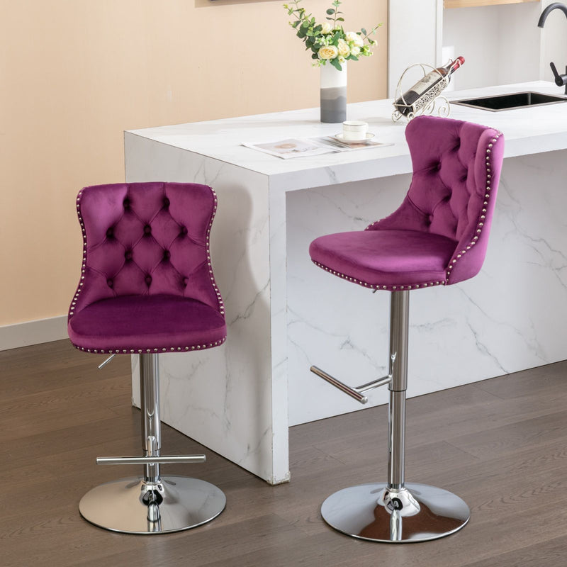 Swivel Barstools Adjusatble Seat Height From 25-33", Modern Upholstered Base Bar Stools With Backs Comfortable Tufted For Home Pub And Kitchen Island (Set of 2)