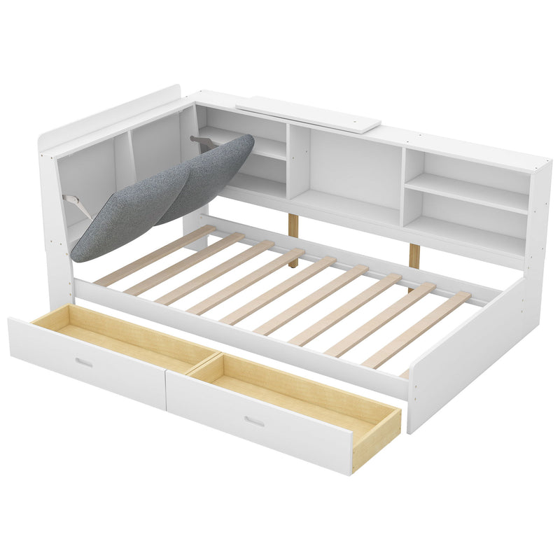 Platform Bed With Storage Headboard, Shelves And 2 Drawers
