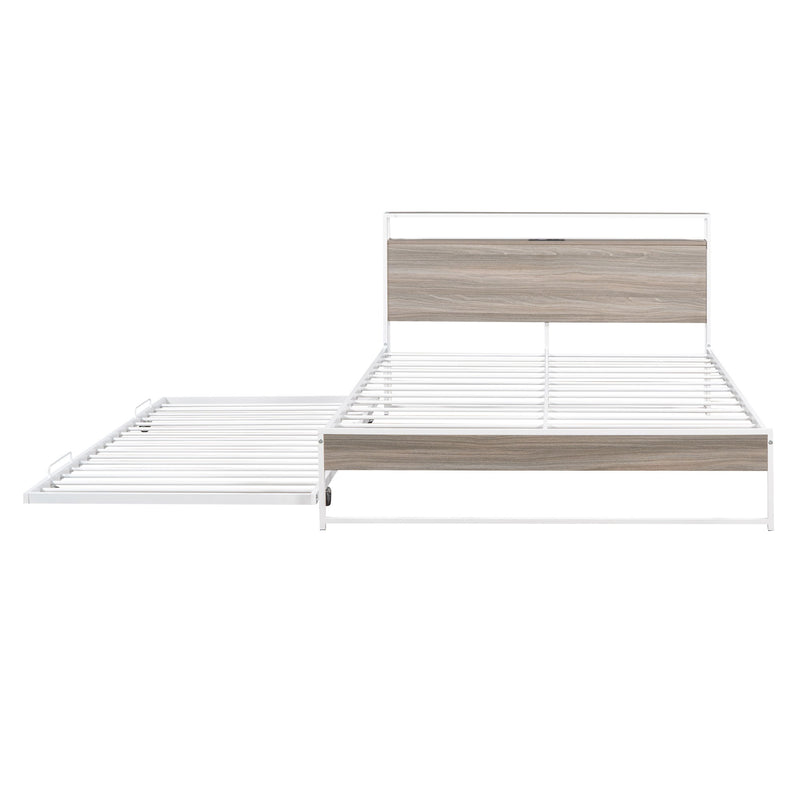Platform Bed Frame With Trundle, USB Ports And Slat Support, No Box Spring Needed