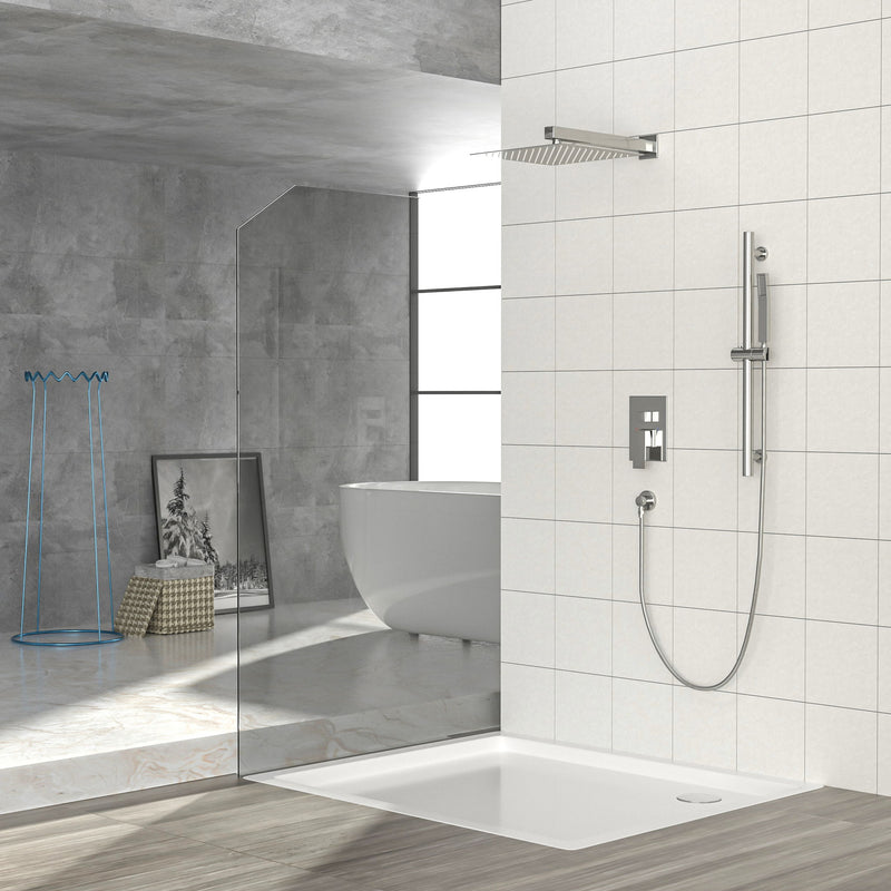 Wall Mounted Shower System With Adjustable Slide Bar And Rough In Valve, 12" Square Design - Brushed Nickel