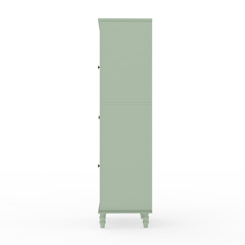 Curio Cabinet, Freestanding Vintage Display Storage Cabinet, Adjustable Shelves - Green