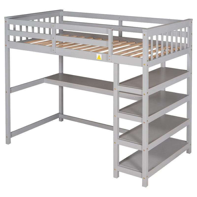 Loft Bed With Storage Shelves And Under Bed Desk