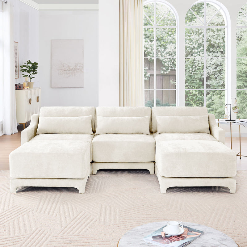 Stylish Sofa With Ottoman And Lumbar Pillows, Ergonomic Design