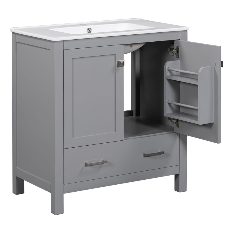 Bathroom Vanity With Single Sink, Combo Cabinet Undermount Sink, Bathroom Storage Cabinet With Two Doors And A Drawer, Soft Closing, Multifunctional Storage, Solid Wood Frame