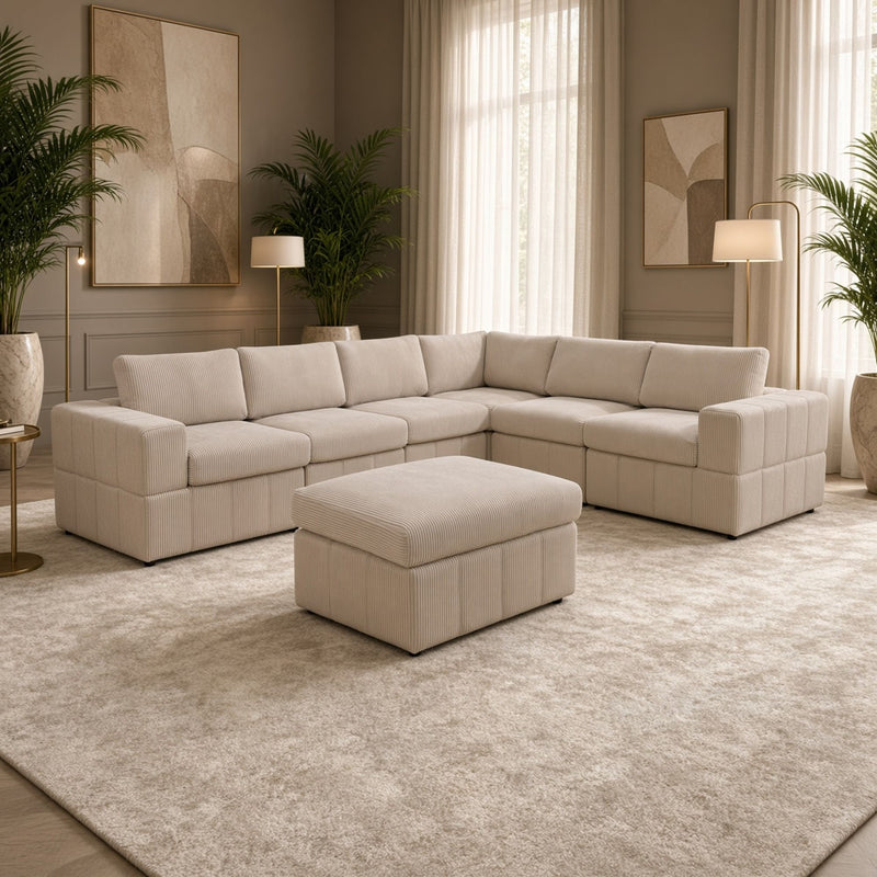 Oversized Modular Sectional Sofa, Reversible With Ottoman