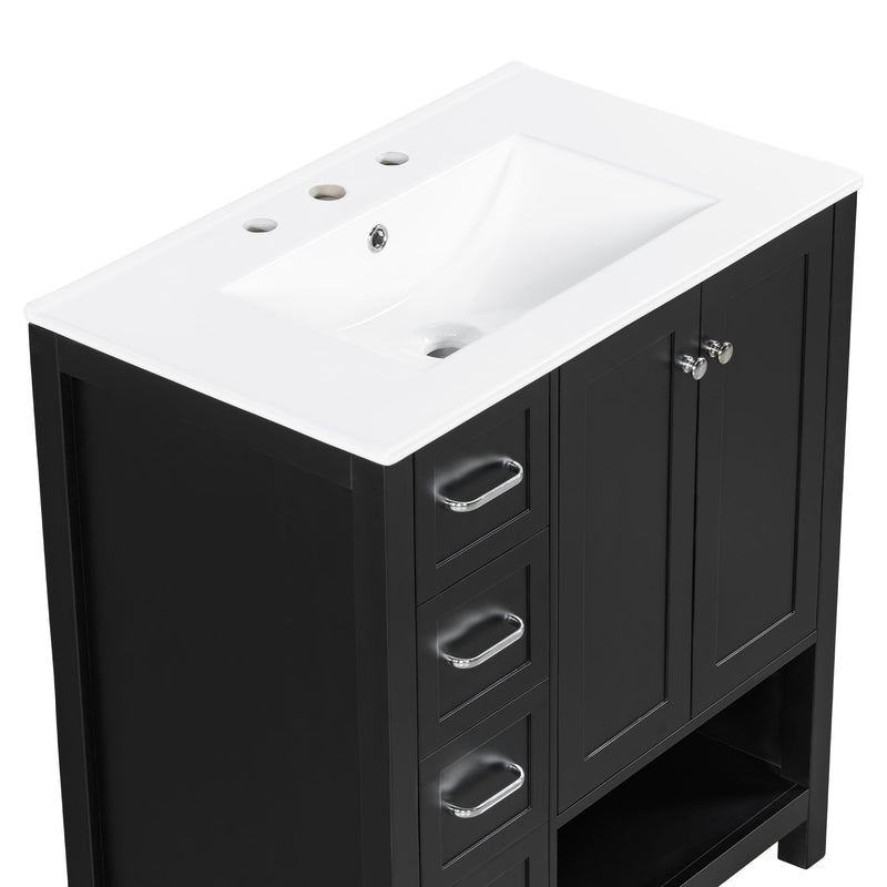Bathroom Vanity With Sink Top, Bathroom Vanity Cabinet With 2 Doors And 2 Drawers, Open Shelf