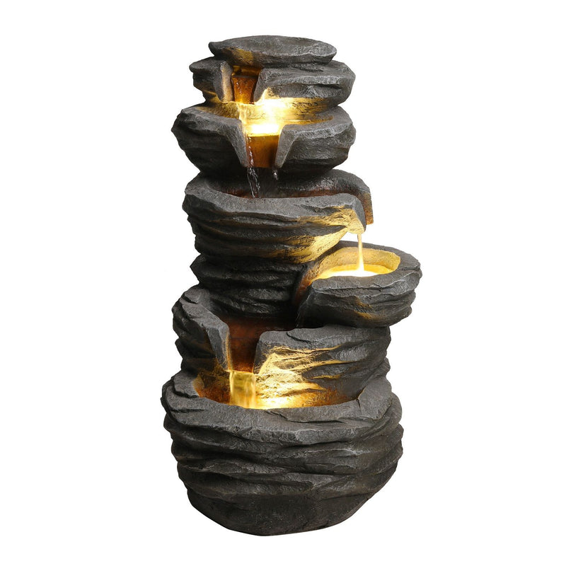 Outdoor Waterfall Fountain With LED Lights For Patio - Gray