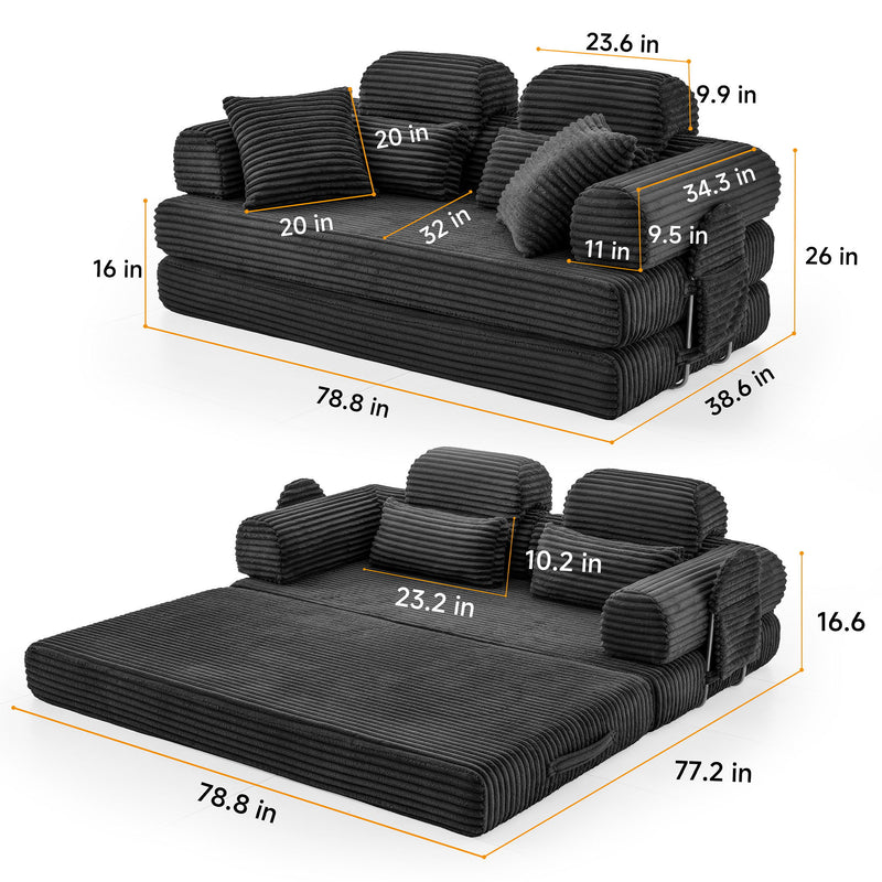Convertible Sleeper Sofa With & Side Storage Pocket, Foldable Upholstered Couch For Living Room