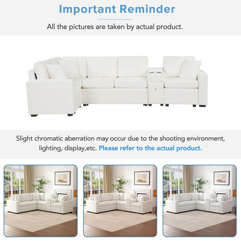 Modular L-Shaped Sectional Sofa Bed With Pull-Out Sleeper, Cup Holders, And Storage