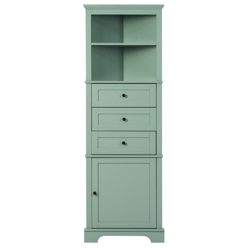Tall Storage Cabinet With 3 Drawers And Adjustable Shelves For Bathroom