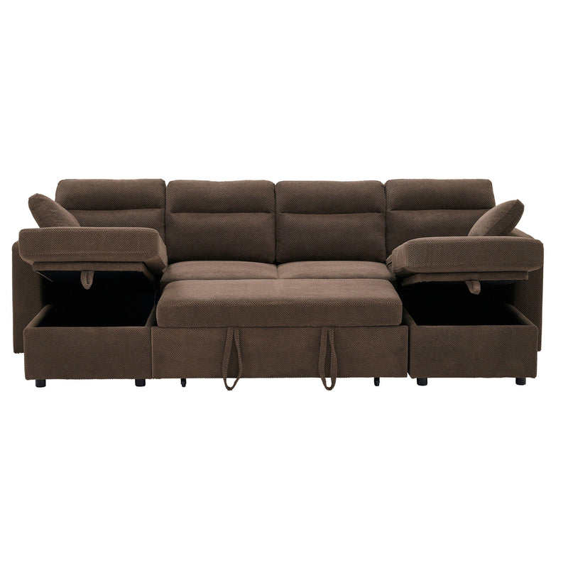 Convertible Sectional Sofa With Storage Chaise, Cup Holders And Pull Out Sleeper