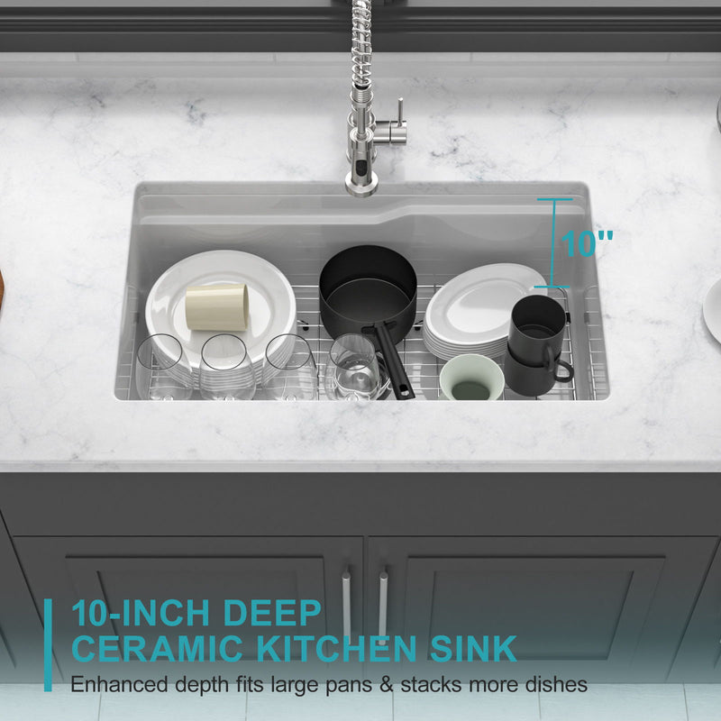 Undermount Workstation Single Bowl Porcelain Ceramic Kitchen Sink