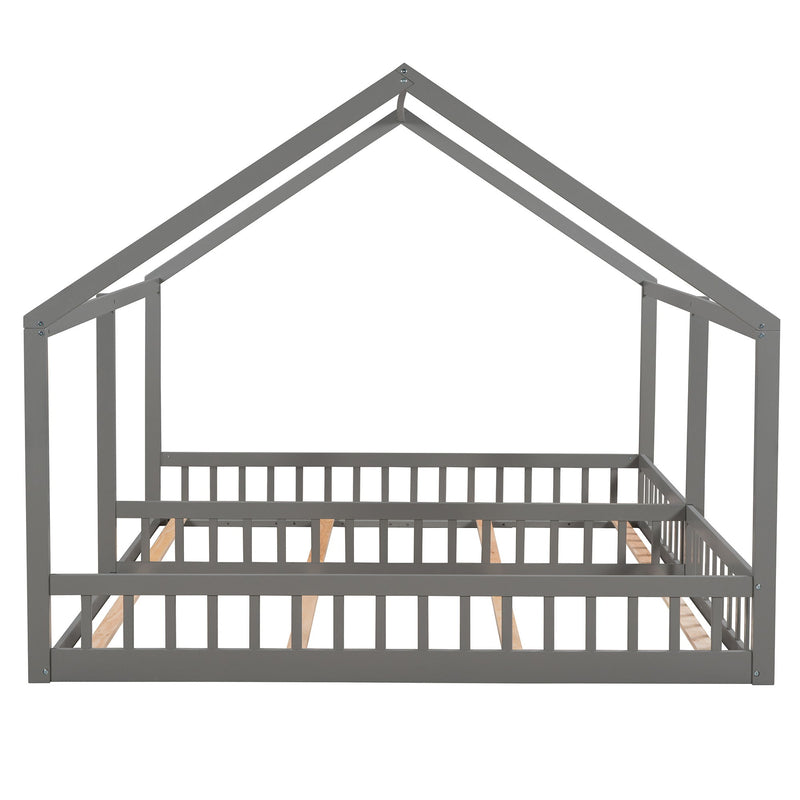 House Platform Beds, 2 Shared Beds, Metal Frame With Guardrails