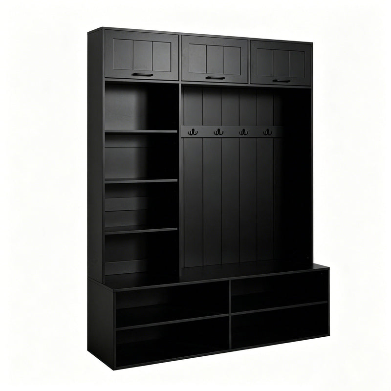 Farmhouse Hall Tree & Bench And Shoe Storage