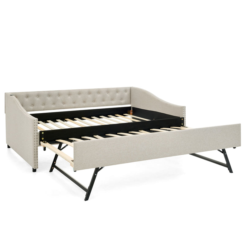 Upholstered Daybed With USB Charging & Pull Out Bed