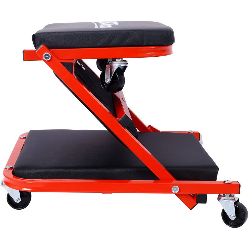 Mechanic Creeper, Z Creeper Seat 2 In 1 Low Profile With 6 Wheels Steel Vinyl - Red