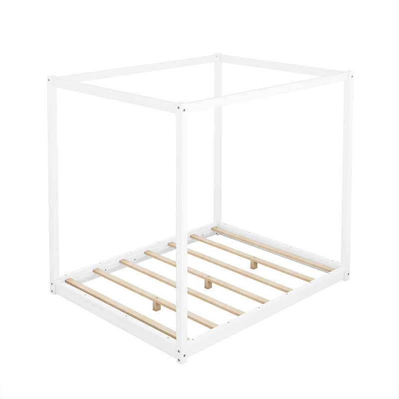 Wood Canopy Platform Bed With Support Legs And Airflow Slats